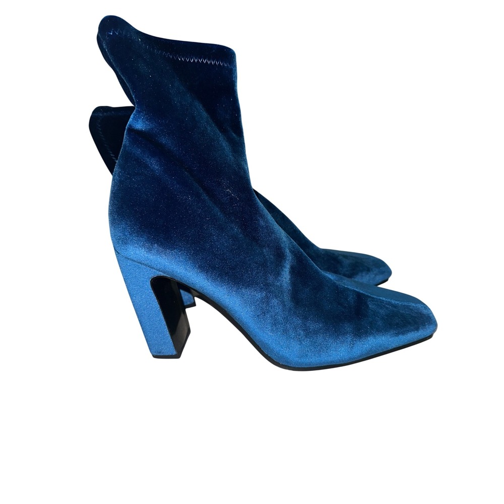 Steve Madden Vinka Blue Velvet Ankle Boots Square Toe Block Heel Women's Size‎ 8 - Picture 2 of 8
